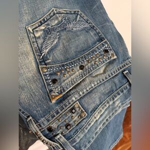 Robin's Jean Distressed Blue Denim with Studs size 42‎